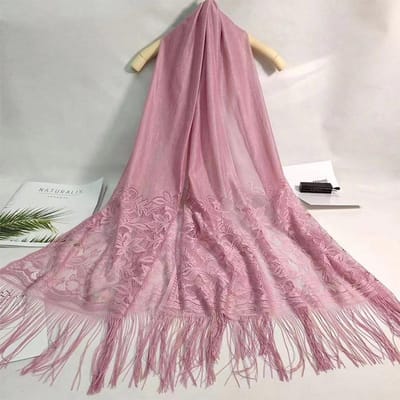 Châle à Franges en Dentelle Mode Foulard Bandeau pour Cheveux Tête Femmes Élégant Respirant Extérieur Dame Accessoires de Mariage Po 60x185cm gray