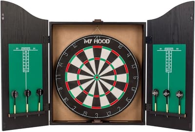 Dartbord Set - Dartkast met pijlen - Thuis en kantoor - Haarvezel dartbord - 50 x 63 cm - Zwart