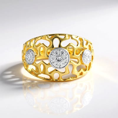 Cavill - Vergulde 925 Sterling Zilveren Ring - 21 Cambodjaanse Zirkon Rondgeslepen 0,214 ct - Elegant Filigraan Design - Chique Dames Sieraad