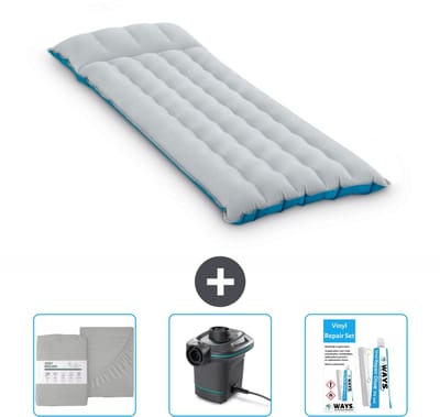 Intex Campingmat - 1-Persoons - 67 x 184 x 17 cm - Blauw - Inclusief Hoeslaken - Pomp en Reparatieset