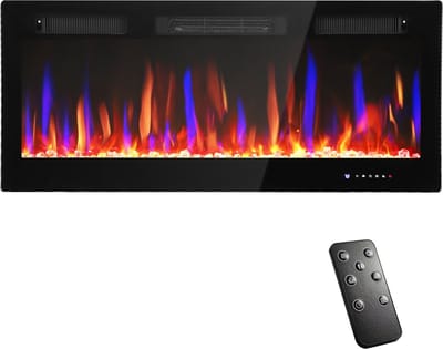 Elektrische Wandhaard - Inbouw Elektrische Haard Zwart 106 cm - 900W 1800W - 12 Kleuren Vlammen