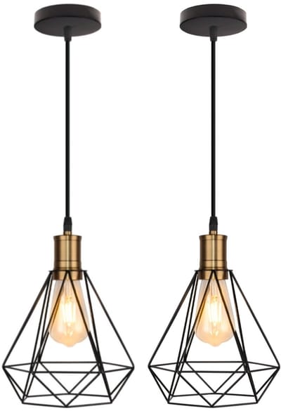 2 Stuks Hanglamp Industriële Diamant E27 Kroonluchter Vintage voor Slaapkamer Woonkamer Zwart