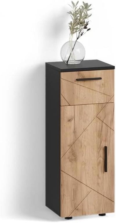 Halfhoge kast - Midi kast - Opbergen Keukengerei - Open en gesloten compartimenten - 30 x 81 cm - Eik goud/antraciet