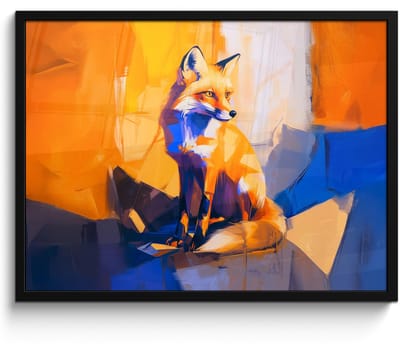 Poster in lijst - Fotolijst 70x50 cm - Posters - Vos - Oranje - Vormen - Abstract - Posterlijst zwart - Decoratie - Wanddecoratie woonkamer - Muurdecoratie slaapkamer