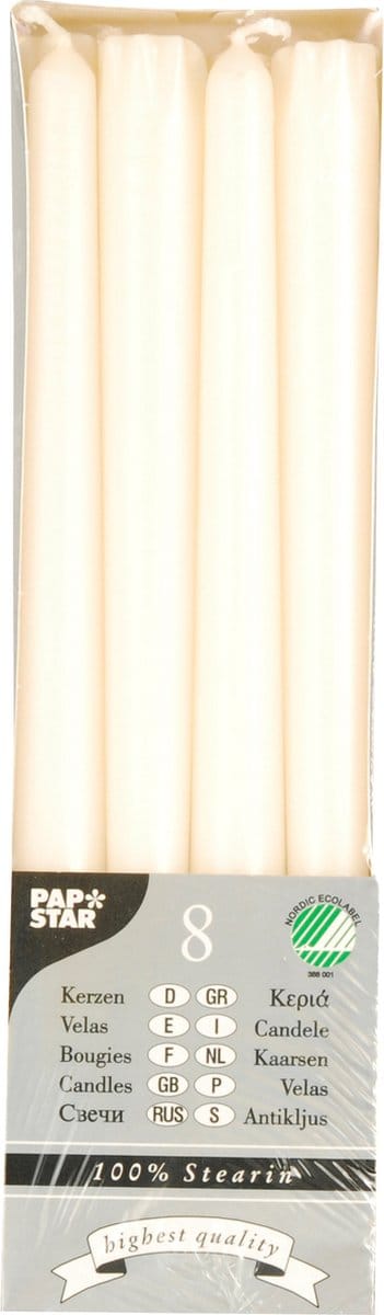 Conpax Candles Dinerkaarsen/kandelaarkaarsen Nordic - 8x stuks - crème wit - 7 branduren - 25 cm