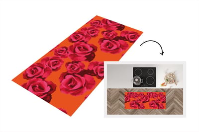 Keukenloper - Loper keuken - Rozen - Oranje - Patroon - 120x50 cm - Keukenloper vinyl