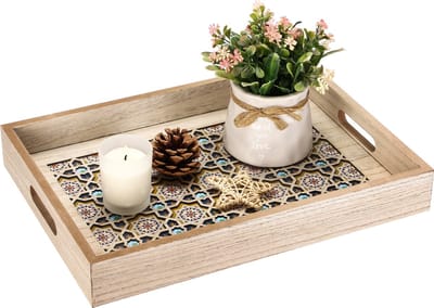 Behave Dienblad - Rechthoek - Hout - Handige Handvaten - Uniek design - Ibiza Bohemian Stijl - Decoratie - Naturel - 35 x 25 x 5 cm - 883 g