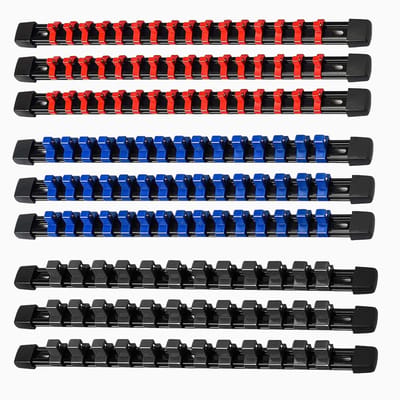 Dailygoods- Doppenhouder Set 9 Rails - Doppen Organizer - Metrische/SAE Doppen - Duurzaam ABS - 129 Clips - Plat Ontwerp 33,8 cm - Doppenorganizer