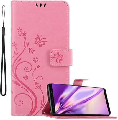Cadorabo Hoesje geschikt voor Samsung Galaxy NOTE 8 in BLOEMEN ROZE - Beschermhoes in bloemmotief met magnetische sluiting, standfunctie en kaartsleuven Book Case Cover Etui