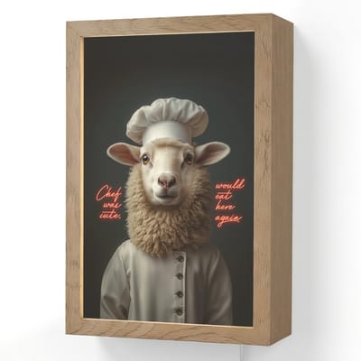 Wandlamp 20x30 cm - Oplaadbaar - Schaap - Kokskleding - Neon - Quote - Wandlampen binnen woonkamer - Slaapkamer lamp met kabel - Decoratieve nachtlamp - Vloerlamp snoer