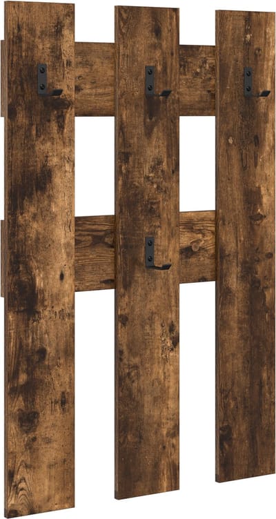 vidaXL - Wandgemonteerde - kapstok - Muurmontage - Rook - Eiken - 65 - x - 3 - x - 100 - cm