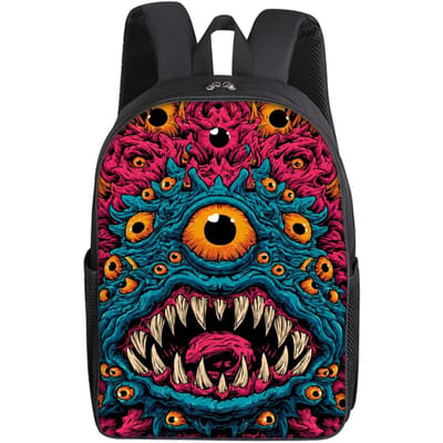 Eenoog Monster Print Enkellaags Rugzak Eenvoudige Stijl voor Jongens/Meisjes Kinderen Beste Cadeaus 2D Platte Cartoon Schooltassen black