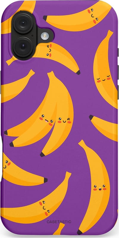 Casetastic hoesje geschikt voor Apple iPhone 16 Plus - MagSafe - Dubbellaagse bescherming - Kawaii Bananen - Fashion Case - Lavendel Okergeel
