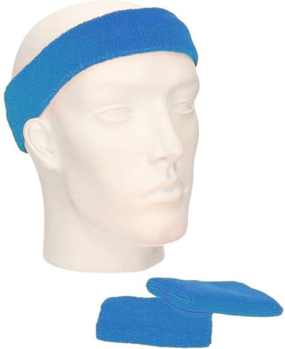 Setje aqua zweetbandjes - Aqua sportdag set pols en hoofd zweetbandjes