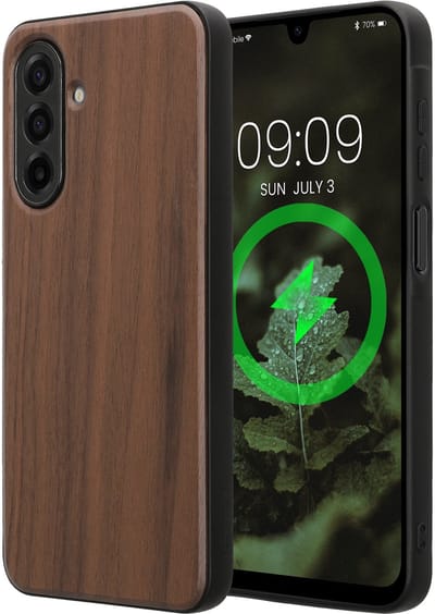kwmobile Echt Houten Beschermhoes voor Samsung Galaxy A17 4G / 5G – Hout & TPU Cover – donkerbruin hout