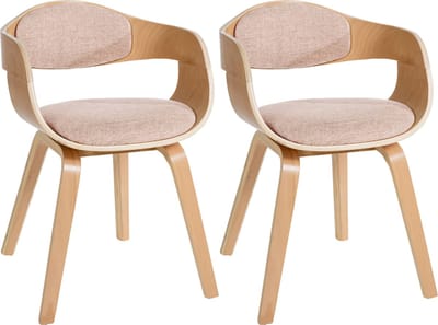 CLP Kingston Set van 2 eetkamerstoelen - Met armleuning - Stof - natura/creme natura