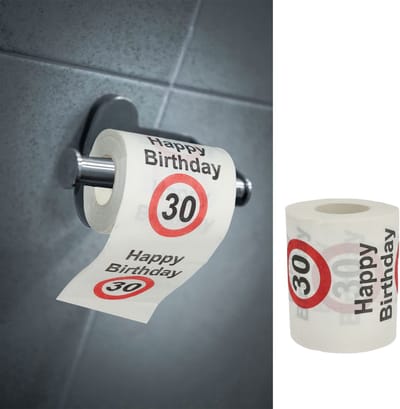 Dailygoods- Toiletpapier 30e Verjaardag - 2-laags - 24 Meter - Wit/Rood/Zwart - 180 g/m² - Grappig Motiefpapier - Wc-papier