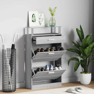 vidaXL - Schoenenkast - 63x24x104 - cm - bewerkt - hout - grijs - sonoma - eikenkleur