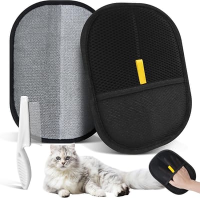 Fur Magnet Gloves, Pack of 2, Pet Hair Remover, 1 Piece Flea Comb, Cat Gloves, Fur Grooming, Double-Sided Coat Gloves - ShopVlot