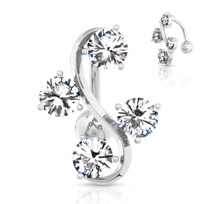 Piercing 4 steentjes - zilver wit - LMPiercings
