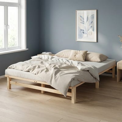 Homestyle4u Tweepersoonsbed - 160x200 cm - met Lattenbodem - Massief houten - Natuurlijk