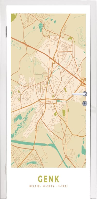 Deursticker Kaart - België - Stadskaart - Vintage - Plattegrond - 95x235 cm - Deurposter
