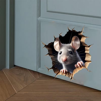 Muisgat Muursticker, Grappige en Schattige Muisgat Raamsticker, Geschikt voor Woonkamer, Slaapkamer, Keuken, Muur, Trap, Badkamer, Huisdecoratie gray