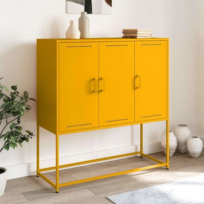 vidaXL - Hoge - kast - 100,5x39x107 - cm - staal - mosterdgeel