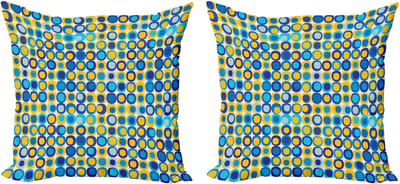 ABAKUHAUS gele en blauwe kussensloopset (2 stuks), ronde motieven, 60 cm, meerkleurig
