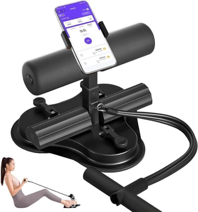 Sit-up Hulp - Buikspier Trainer - Thuis Fitness - Drie Zuignappen Stabiliteit - Verstelbaar Hoogte - Zwart