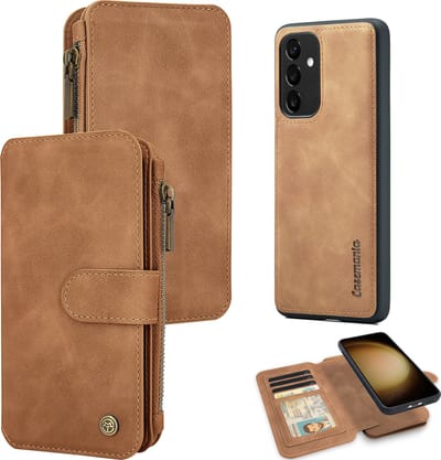 Casemania Hoesje Geschikt voor Samsung Galaxy A35 - Sienna Brown - 2 in 1 Magnetic Book Case met Rits