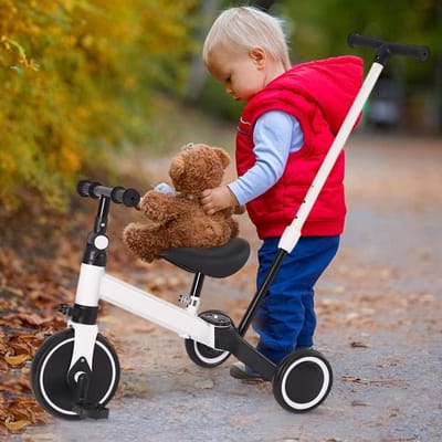 3-in-1 meegroeiende babydriewieler - kinderfiets van 1 tot 5 jaar - van driewieler tot fiets, met of zonder pedalen - aanpasbaar en transformeerbaar-3-in-1 (wit)