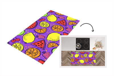 Keukenloper - Loper keuken - Fruit - Neon - Paars - 120x60 cm - Keukenloper vinyl