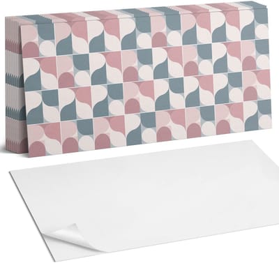 Coloray Plaktegels - Abstract geometrisch patroon Zelfklevende Wandtegels - 40 cm x 20 cm - Roze Plaktegels - 10 stuks - Rechthoek PVC Tegels - Plaktegels Badkamer - Vloertegels Zelfklevend - Vinyl Tegels - Portugese Tegels