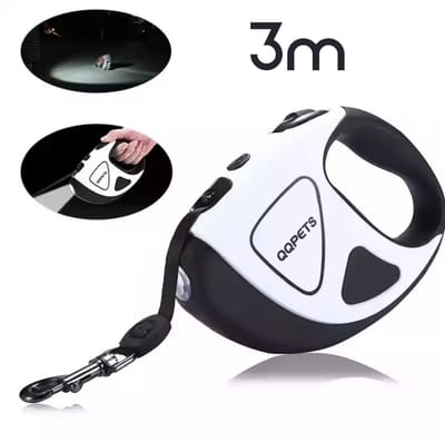 Delmark Rollijn Hond 3 m – Automatische Hondenriem met LED‑Zaklamp – Reflecterende Looplijn voor Kleine en Middelgrote Honden