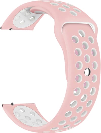 Stravo 20mm Siliconen Sportbandje - Roze/wit - Compatibel met Samsung Galaxy Watch 3/4/5/6/7/Pro/Active 2, Garmin Approach/Forerunner/Venu 2 Plus/SQ/Vivomove, Polar Ignite/Unite, Huawei - Geschikt voor mannen en vrouwen, Zacht en Ademend