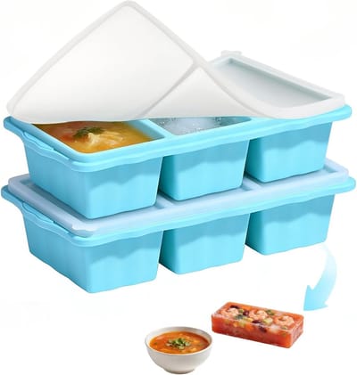 Siliconen soepvriesvormen voor 6 kopjes, grote ijsblokjes tray met deksel, ideaal voor maaltijdvoorbereiding en invriezen van soepen en sauzen