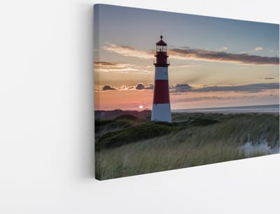 Saammp - Canvas Schilderij - Strand - Zee - Vuurtoren - 45x30 - Foto op canvas - Wanddecoratie - muurdecoratie Woonkamer - Slaapkamer decoratie - Canvas Print