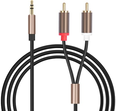 3.5MM Jack AUX naar 2X RCA Tulp Male adapter stereo audio kabel plug - gold plated - 1 Meter - audiokabel - grijs