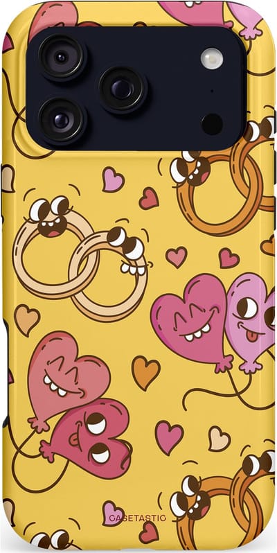 Casetastic hoesje geschikt voor Apple iPhone 17 Pro Max - MagSafe - Dubbellaagse bescherming - Gele Hartenpret - Fashion Case - Goud Taupe Koraal