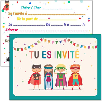 Verjaardag Uitnodigingen - Feestkaarten Kinderen - Superhelden Feest - 20 Stuks Inclusief Envelop - A6 Formaat - Meerdere Kleuren