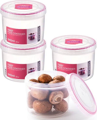 Lock&Lock Voorraadbussen - Voorraadpotten - Voorraaddozen - Bewaardozen voedsel - Vershoudbakjes set met deksel - Rond - Luchtdicht - BPA vrij - PFAS vrij - 940 ml - Set van 4 stuks - LocknLock