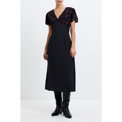 French Connection Floramour Spot Tea Dress L Black / Multi Größe: 6 | Midikleider Outlet | Damen | Schwarz