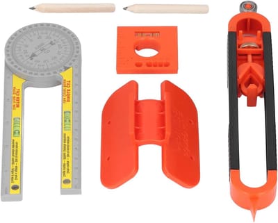 Tekengereedschap Set - Meetliniaal Gradendoos - Nauwkeurig Markeren - Ingebouwde Waterpas - 6 Delig - Oranje Grijs
