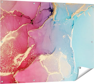 Gards Tuinposter Abstracte Kunst van Marmer - Roze met Blauw - 120x90 cm - Tuindoek - Tuindecoratie - Wanddecoratie buiten - Tuinschilderij