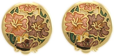 Behave Dames clip oorbellen goud-kleur bruine bloemen