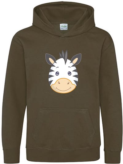 Pixeline Hoodie Zebra Face olive 1-2 jaar - Pixeline - Trui - Stoer - Dier - Kinderkleding - Hoodie - Dierenprint - Animal - Kleding