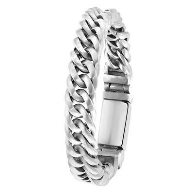 Lucardi Heren Armband mat met gourmetschakel - Staal - Armband - Vaderdag Cadeautje - 22 cm - Zilverkleurig
