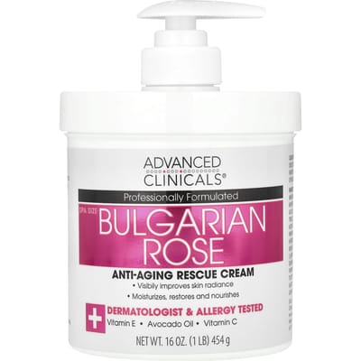 Advanced Clinicals, Crème de secours anti-âge, rose bulgare, 16 oz (454 g) white