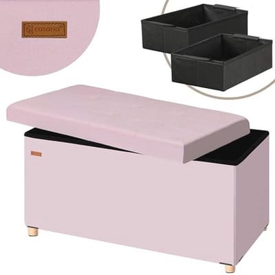 Opvouwbare Zitbank met Opbergruimte - Roze Fluweel, Belastbaar tot 300 kg - 76 cm